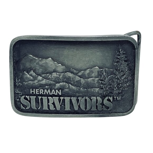VTG Herman Survivors Silver Tone Belt Buckle W/ Mountain & Forest Design (5786) - Picture 1 of 6